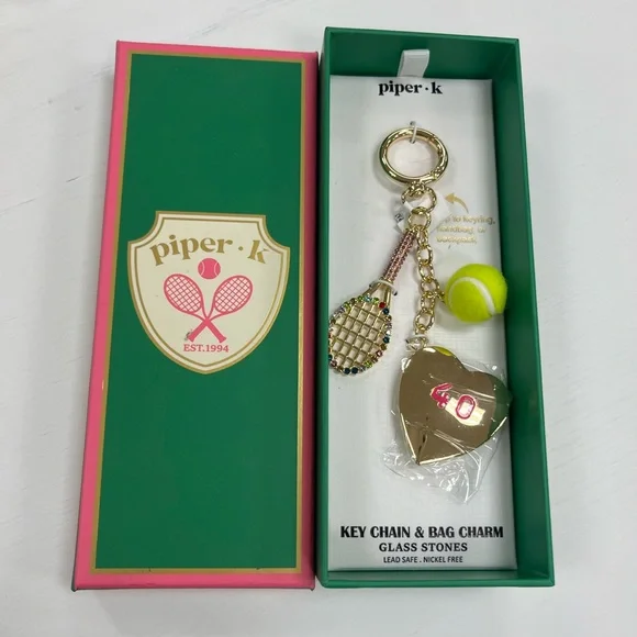 NWT ⚜️🎾⚜️ Piper K Gorgeous Tennis Racket and Ball Key Chain Bag Charm - Picture 9 of 9